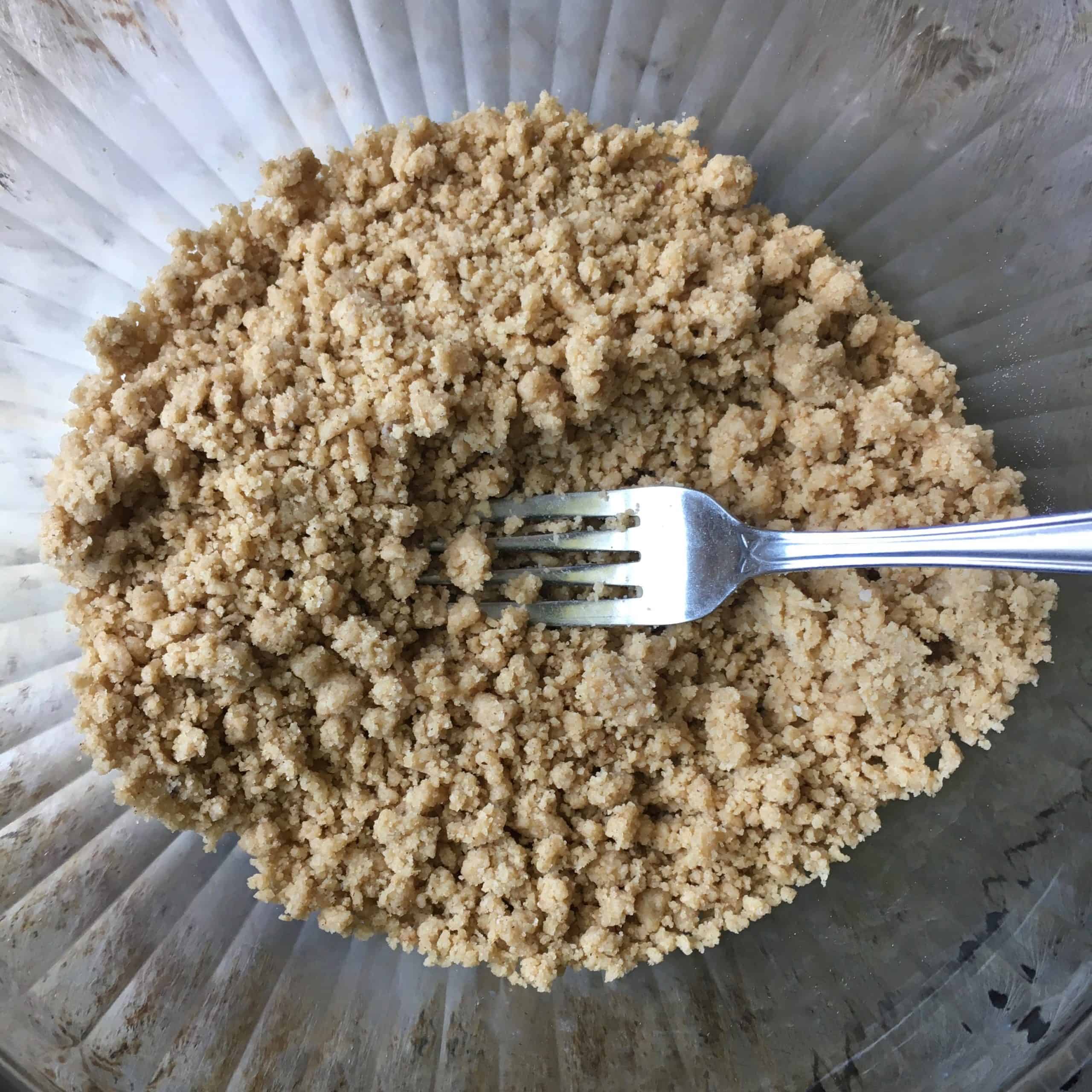 homemade streusel topping just mixed together using a fork