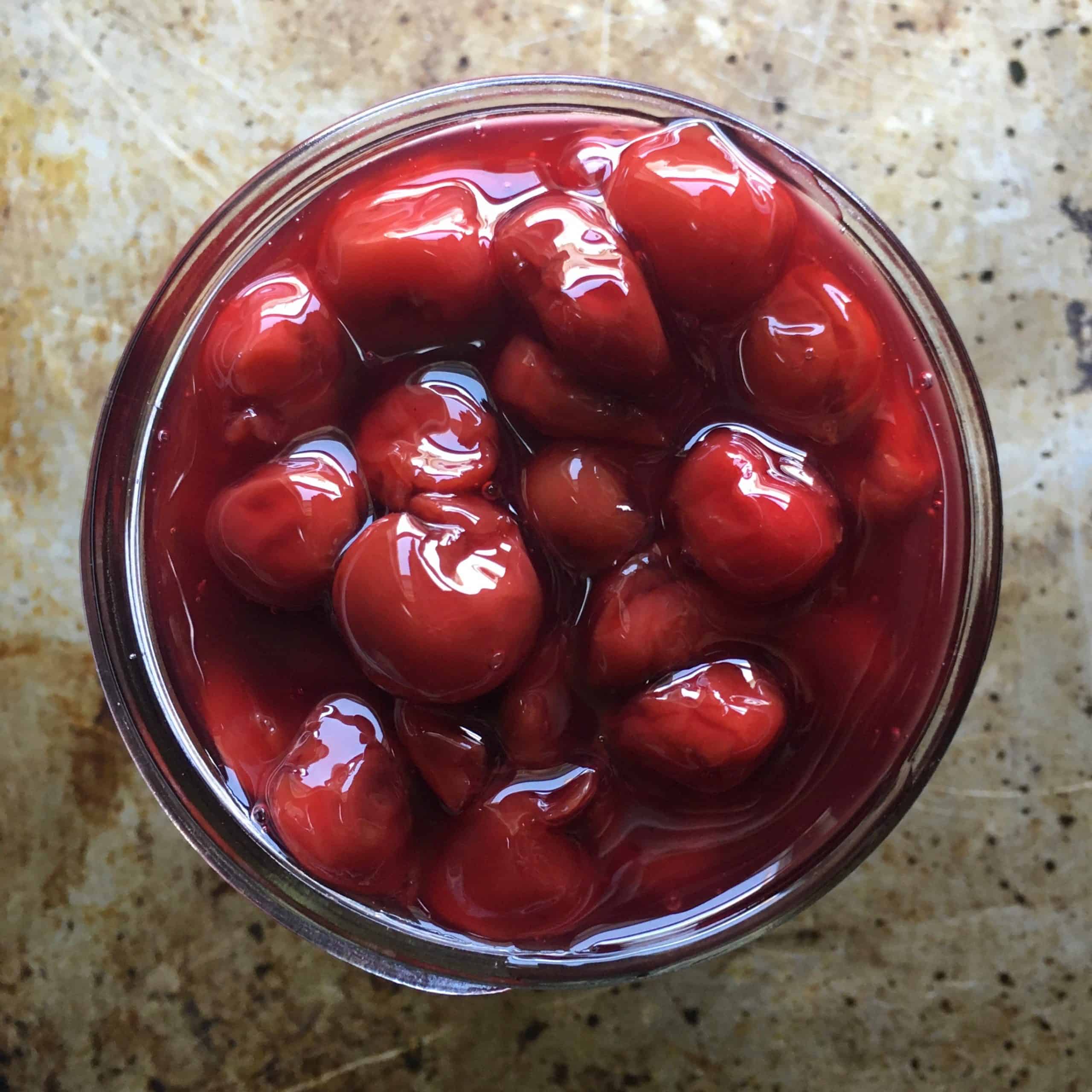 homemade cherry pie filling in mason jar