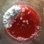 closeup stawberry rhubarb juice with cornstarch added
