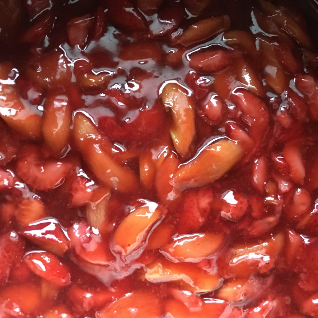 Finished trawberry rhubarb pie filling.