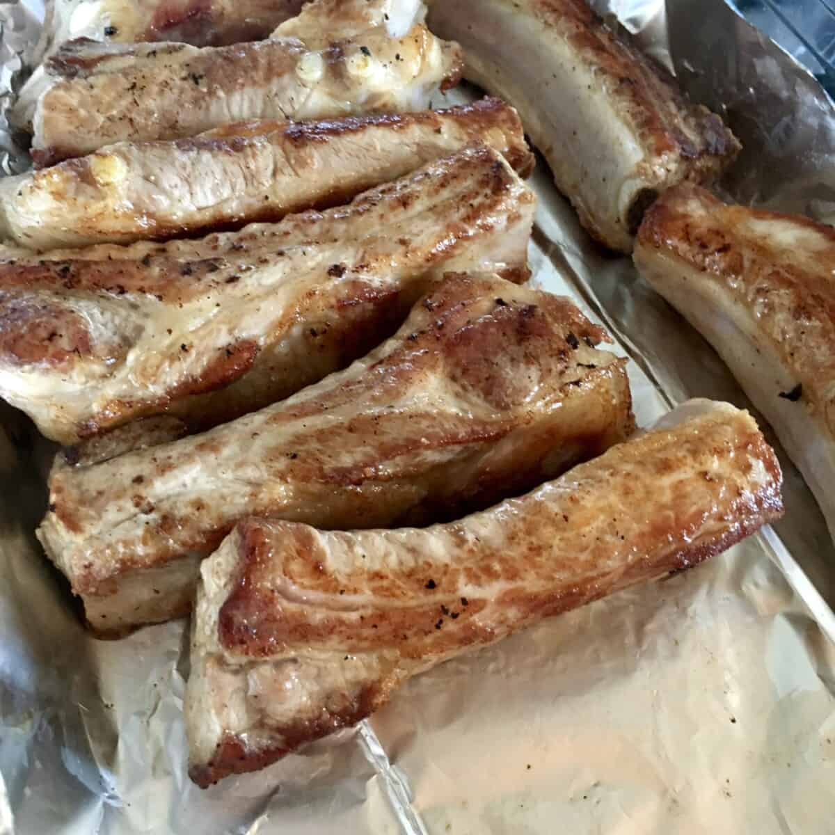 pan seared ribs removed to a casserole dish