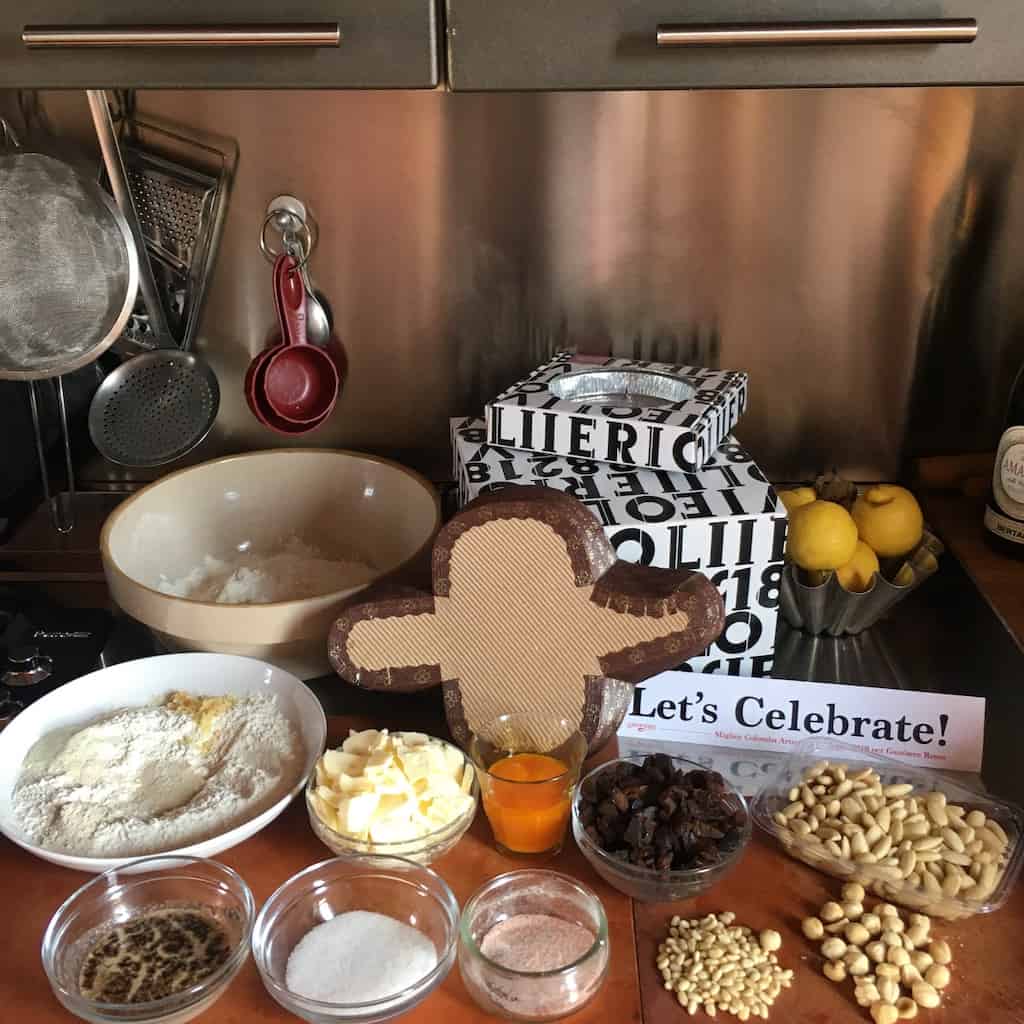 Colomba ingredients on the counter top ready to make Italian Easter Dove bread.