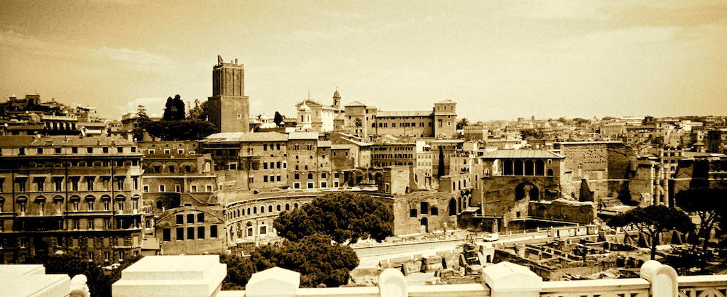 sepia colored panoramic view of Rome from my trip in 2005