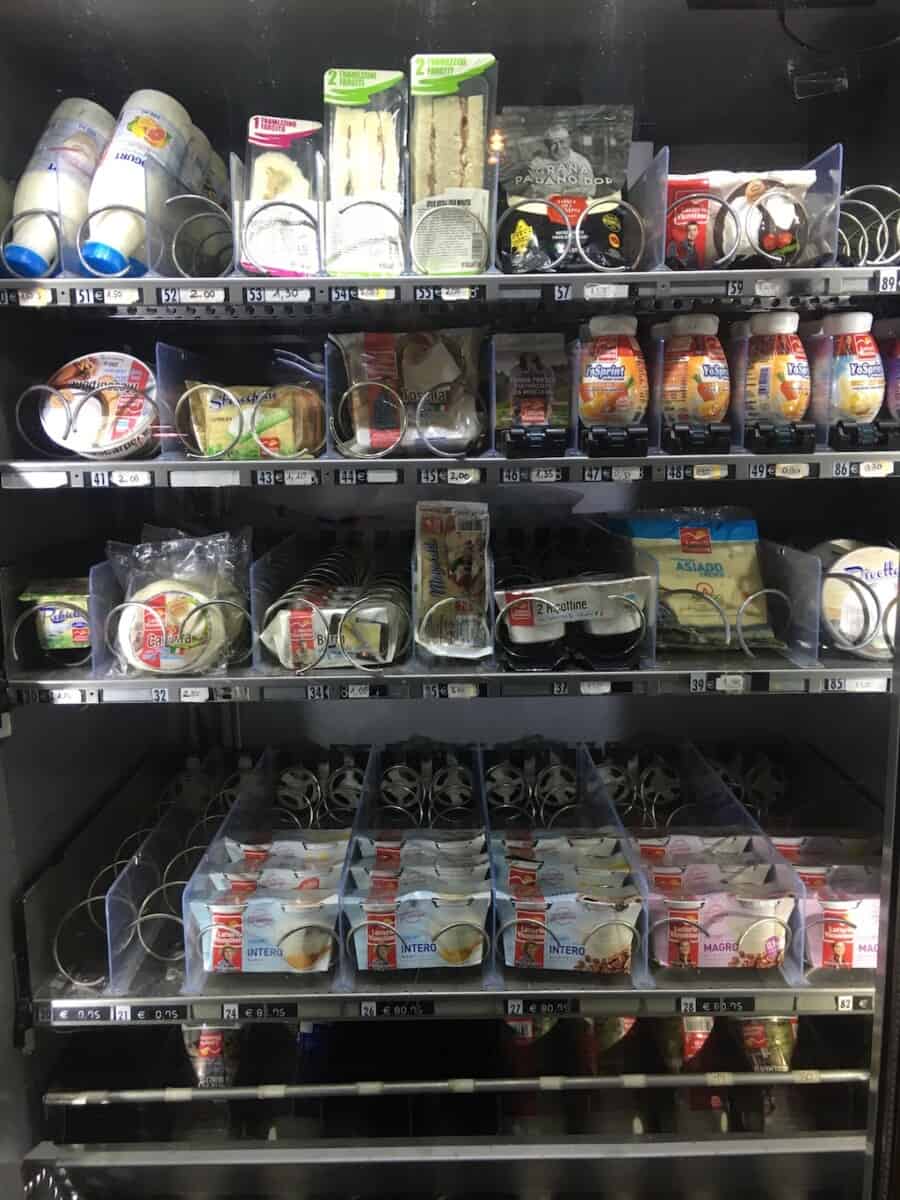 vending machine with fresh milk, butter, mozzarella balls, yogurt and Kinder Bueno snacks