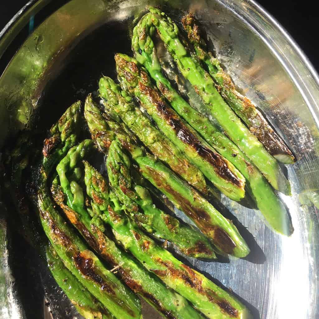 beautifully pan seared and golden brown asparagus