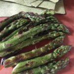 closeup of wild pan-seared asparagus
