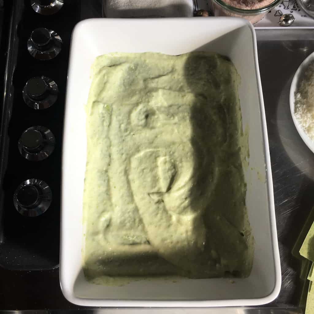 bechamel layered over lasagna noodles