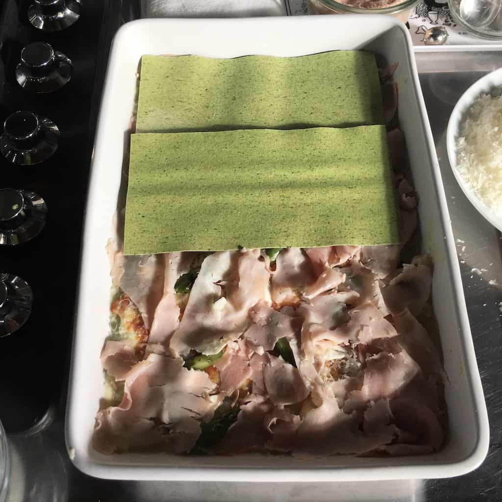 half covered with 2 lasagna noodles