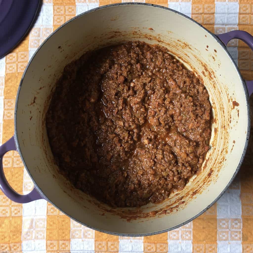 Bolognese sauce in a dutch oven
