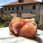 Italian 24-month aged prosciutto crudo wrapped around smooth white "liscio" cantaloupe melon balls, brunch appetizers and brunch menu ideas for Mother's Day.