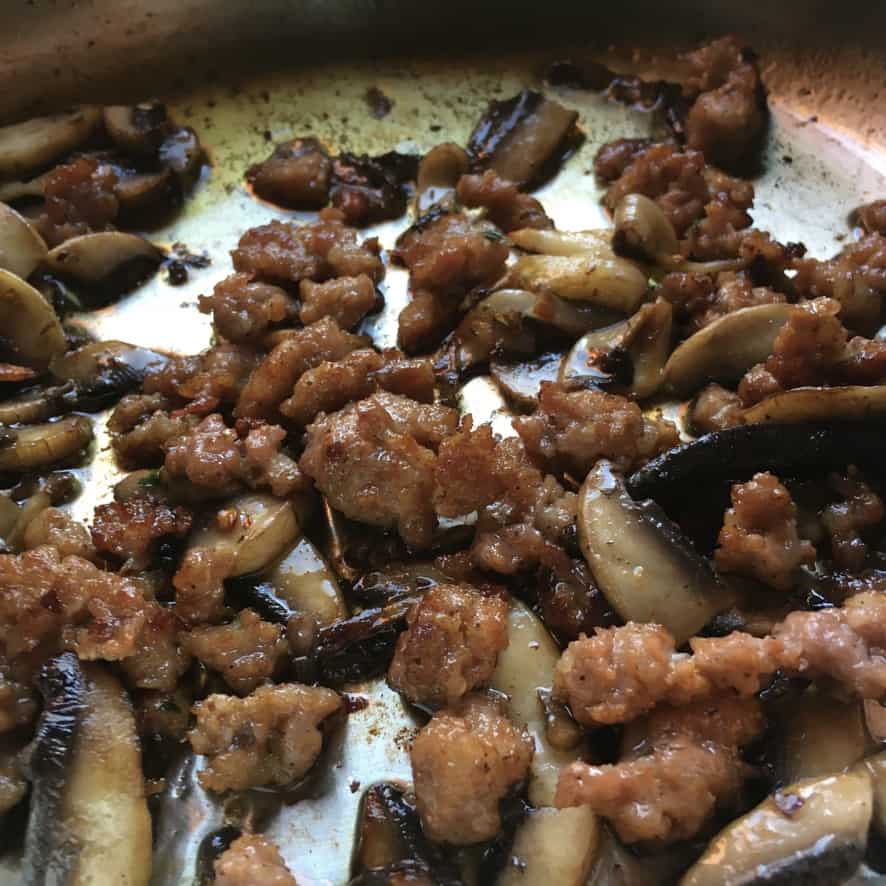 cooked pork sausage in the pan