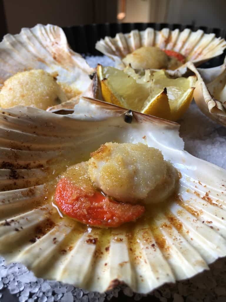broiled scallops with crispy edges and ready to eat