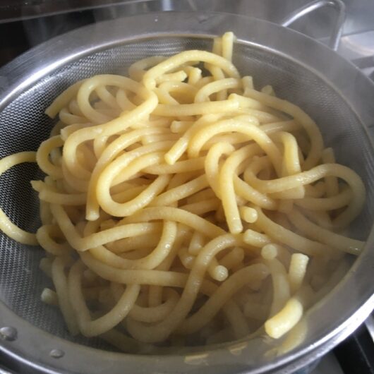 strained bigoli pasta noodles