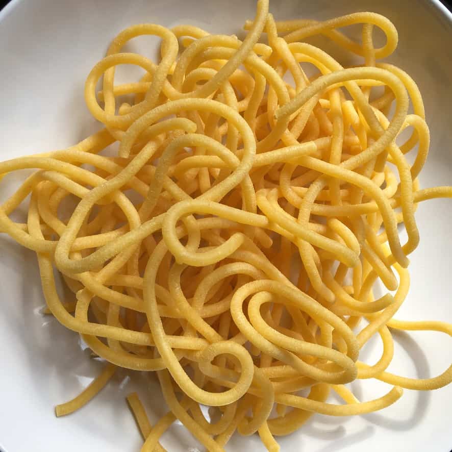 Raw Italian Bigoli egg pasta