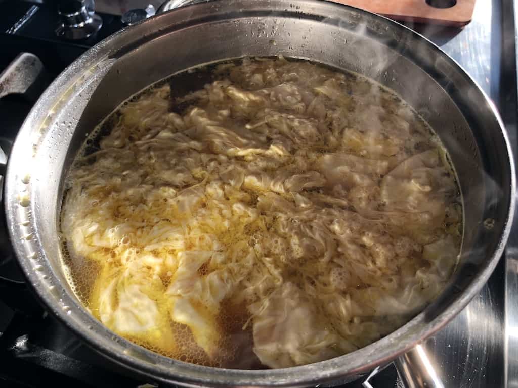 eggs added to the soup base before being stirred