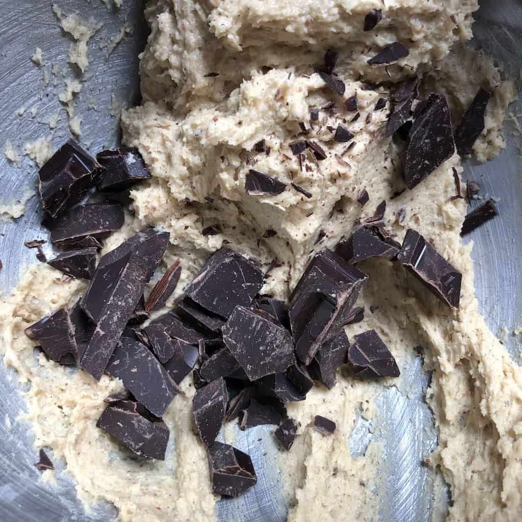 folding chocolate into cookie dough