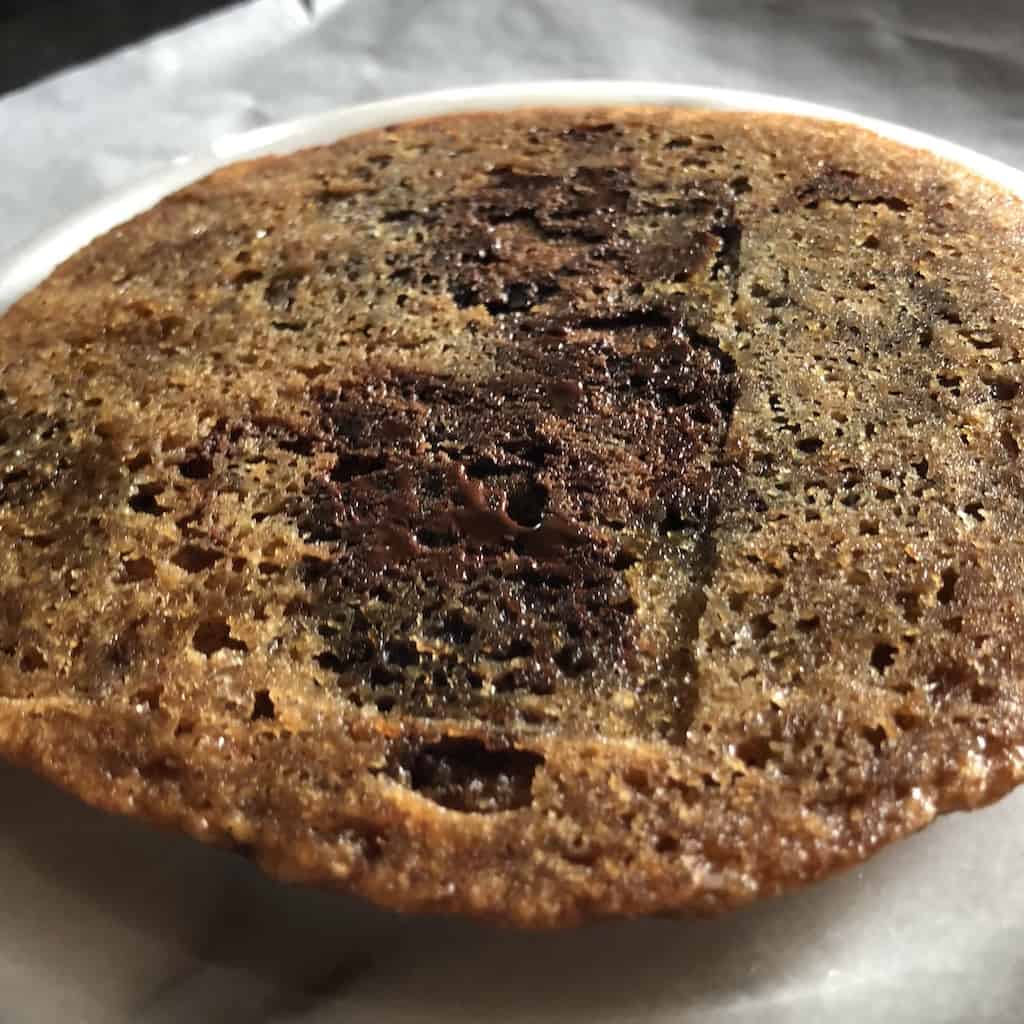 chocolate chip cookie upside down view