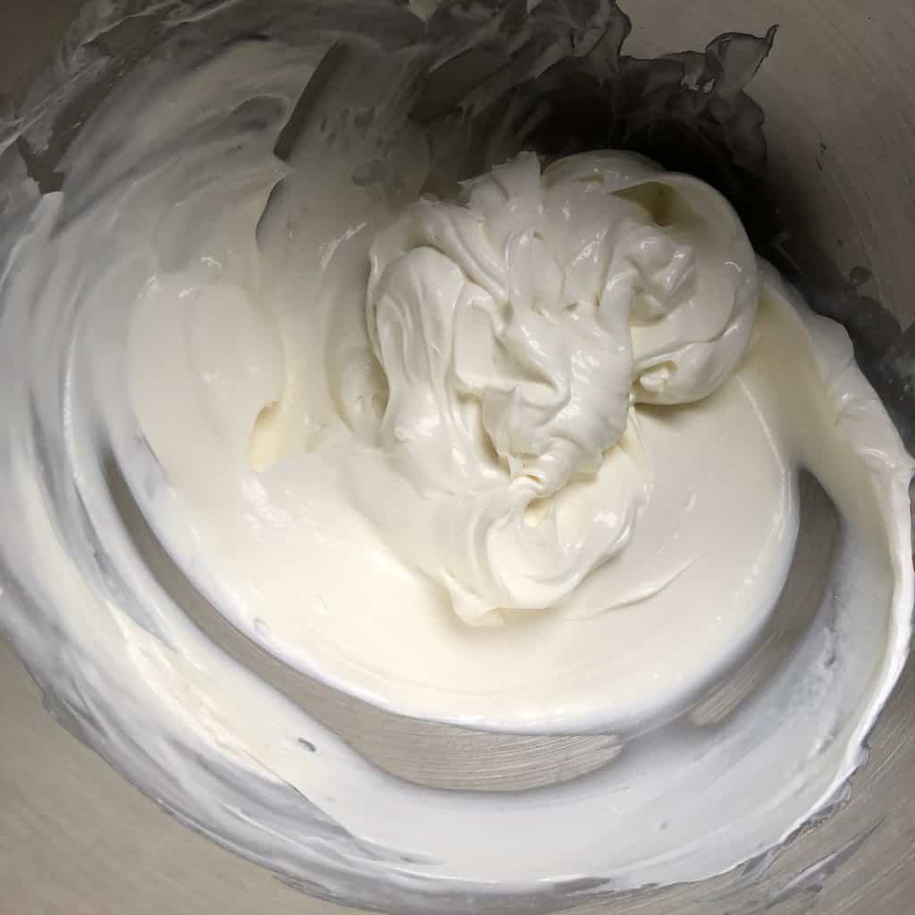 creamy combined cheeses and sugar for cheesecake base