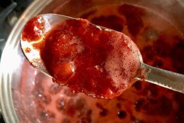 Strawberry Jam Sauce in a spoon