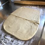 a view of the dough split in half