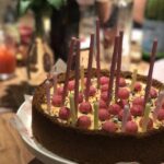 Happy Birthday Cheesecake with pokki sticks on a table