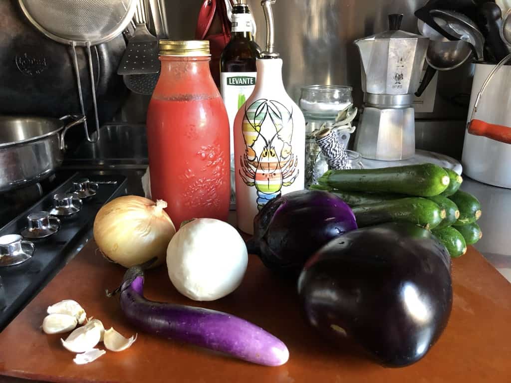parmigiana ingredients on a cutting board