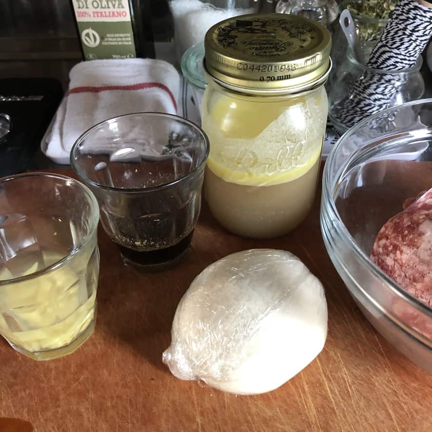 pork soup dumplings ingredients on a cutting board