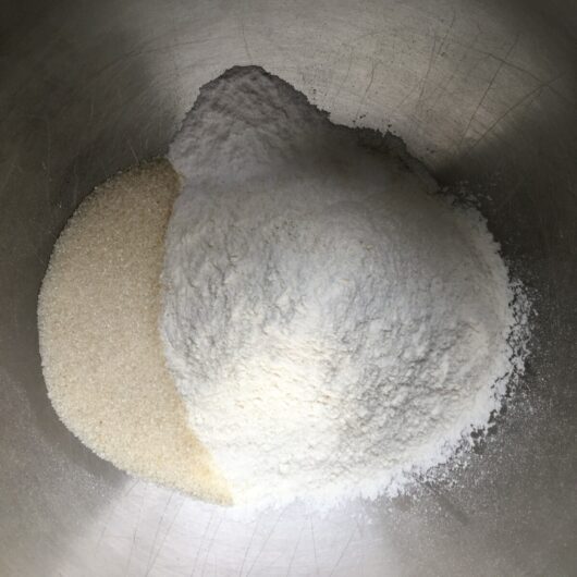 flour, sugar, baking powder and salt in a mixing bowl