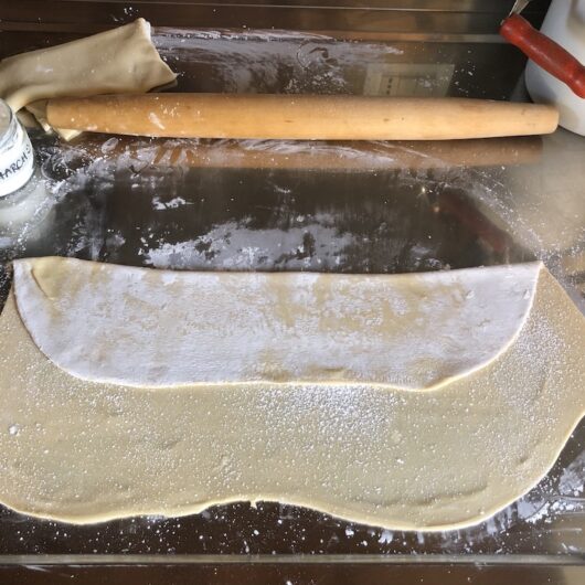 homemade wonton dough being folded over itself to get ready to rest