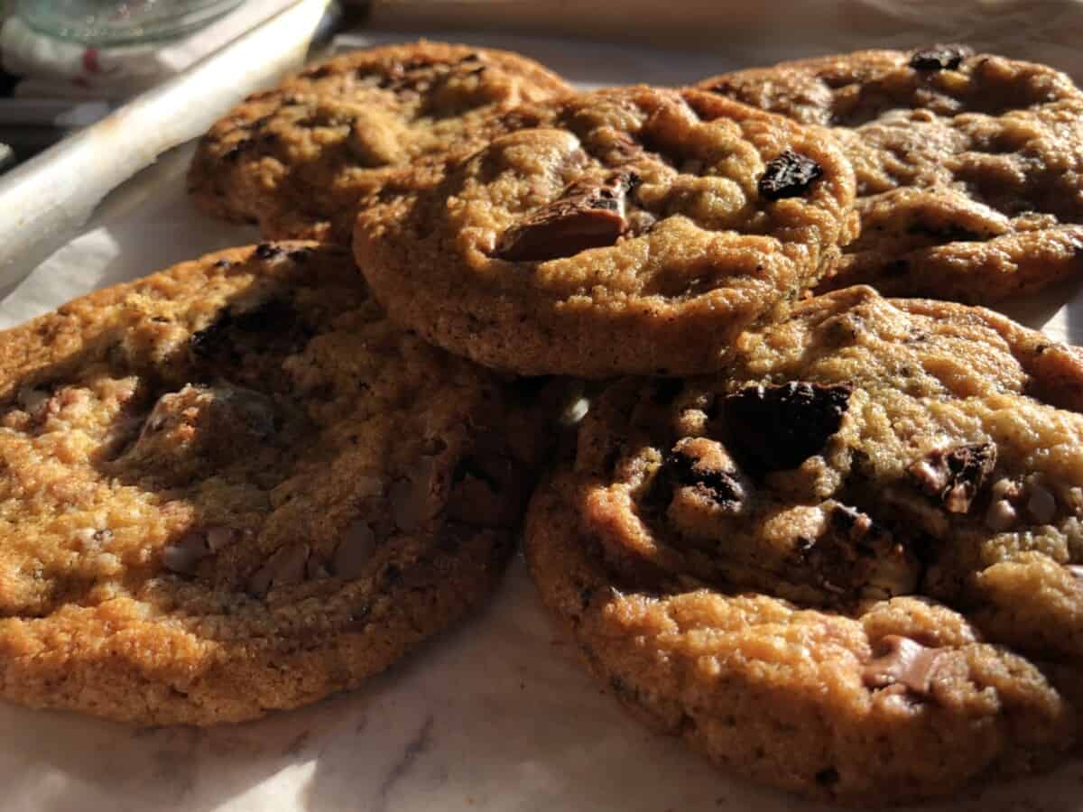 soft and chewy crispy edged double oreo chocolate chunk cookies