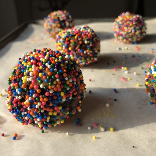 nonpareil covered cookie dough ball
