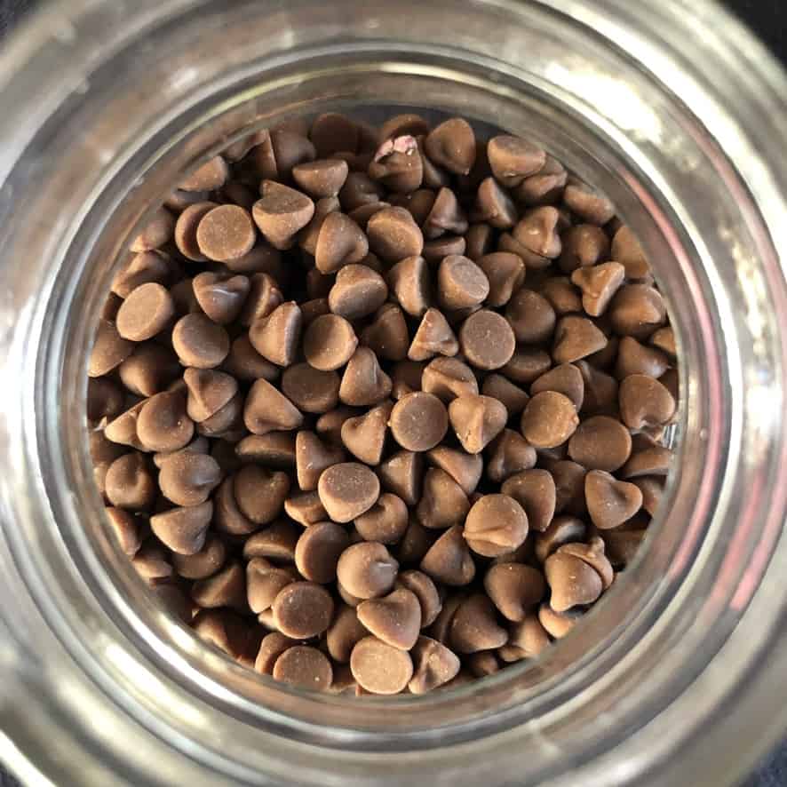 mini milk chocolate chips in a jar