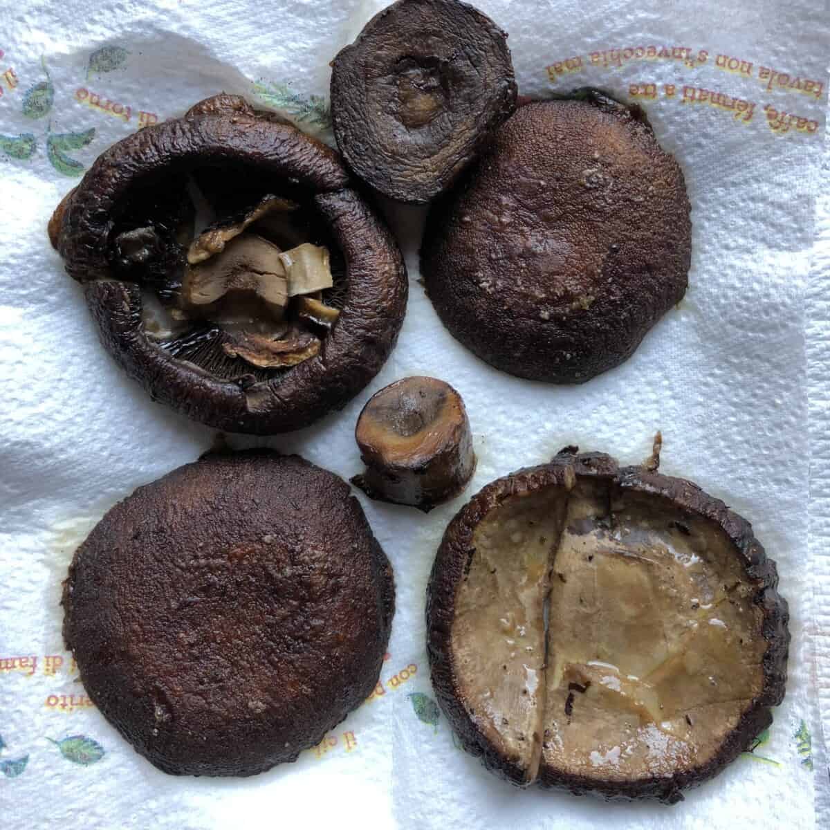 oven roasted mushrooms on paper towels