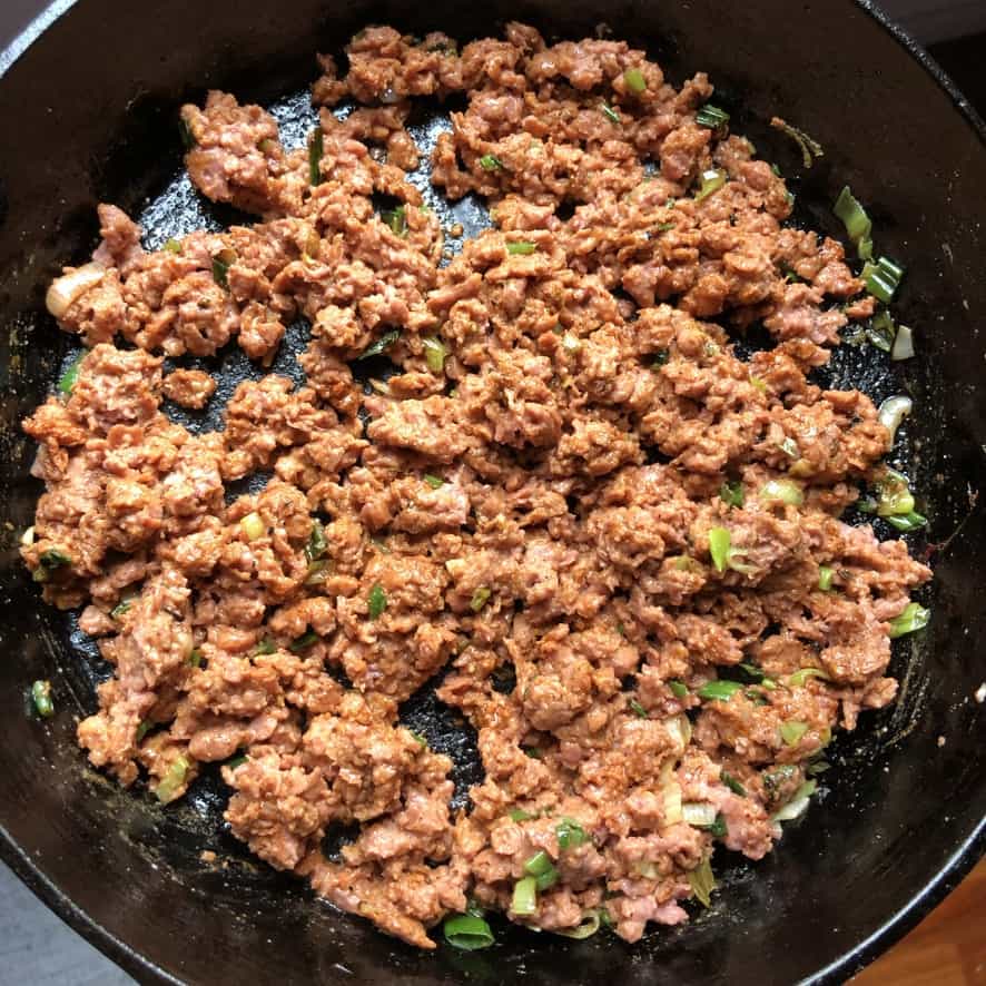 Beyond taco meat cooked through.