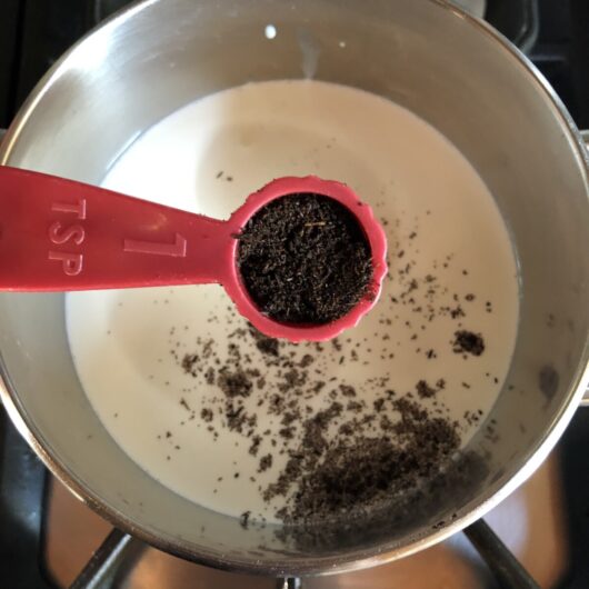 adding vanilla bean powder to the panna cotta base