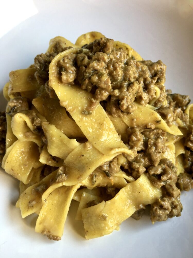 buttery yellow pappardelle with Venetian Duck Ragù