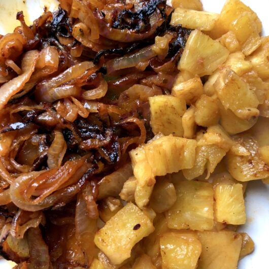 caramelized onions and pineapple side by side
