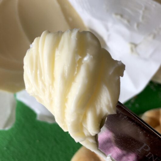 a pat of butter on a knife