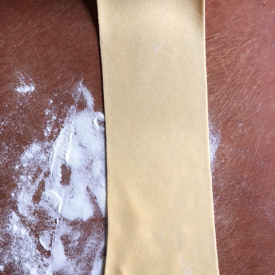 a sheet of pasta rolled to the desired thickness