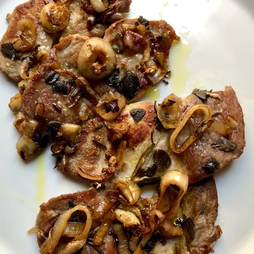 Easy 6Minute Pork Shoulder Steaks w/Caramelized Shallots & Herbs