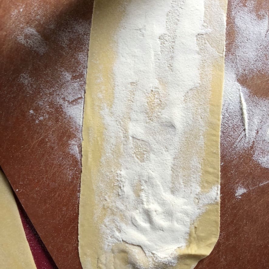 rolled pasta covered with semolina flour before being cut