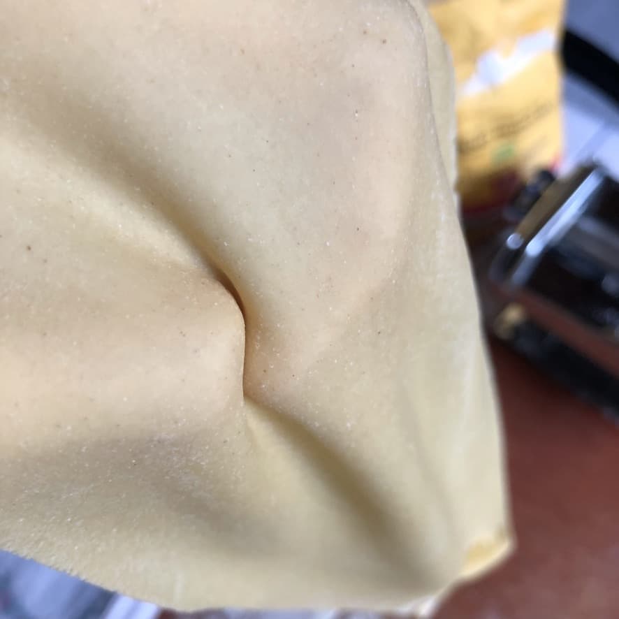 a sheet of pasta over my hand so thin it reveals my actual hand underneath