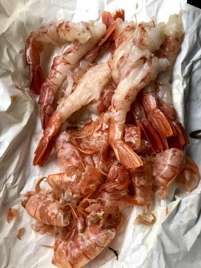argentinian red shrimp shells removed and butterflied