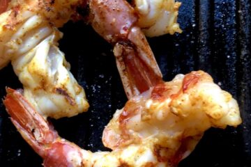 argentinian red shrimp perfectly cooked on a grill pan