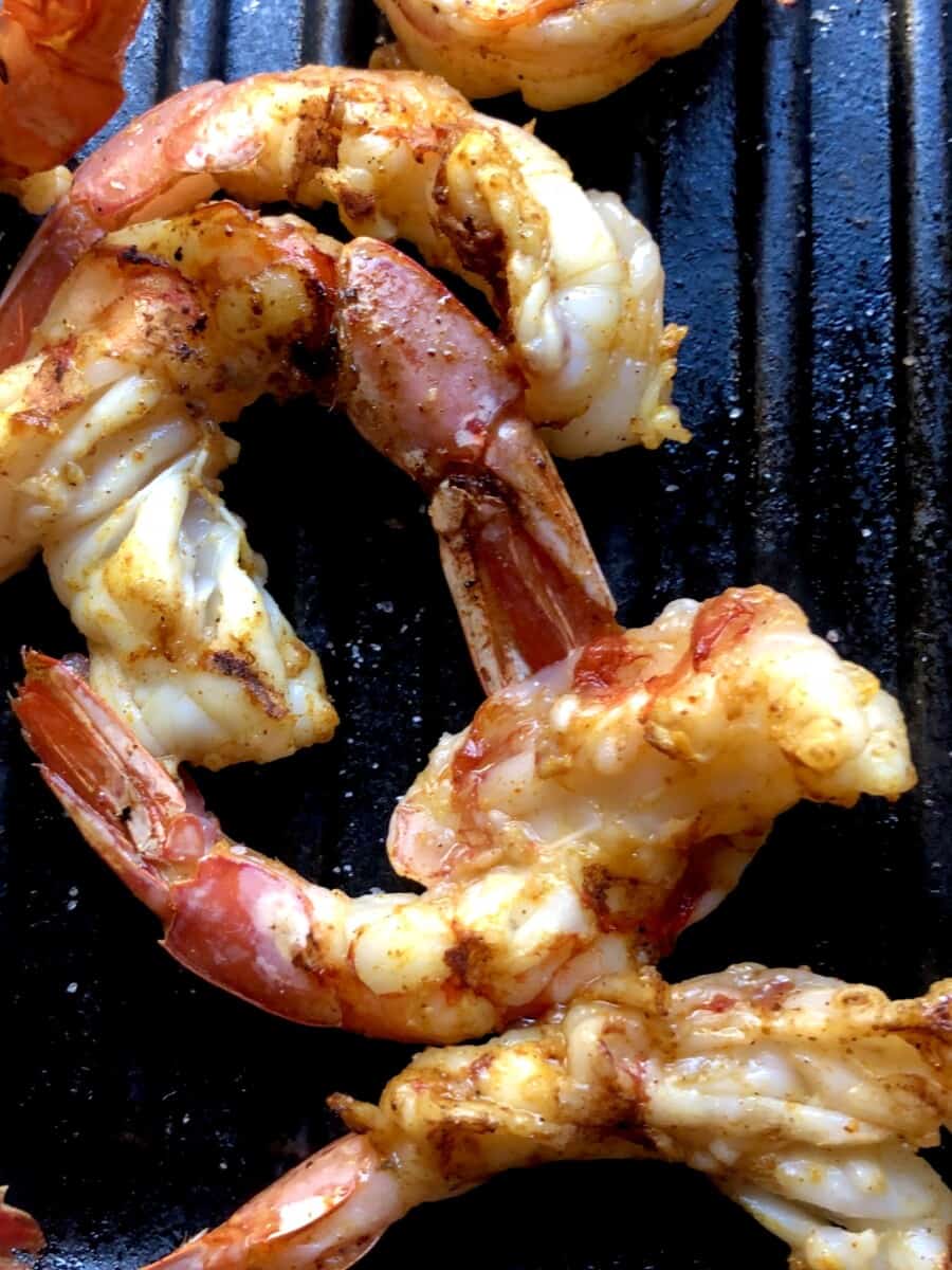argentinian red shrimp perfectly cooked on a grill pan