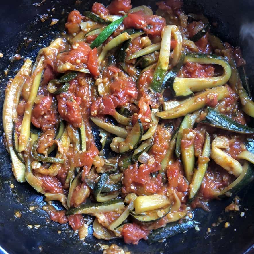 garden fresh tomato and sauteed zucchini sugo (pasta sauce)