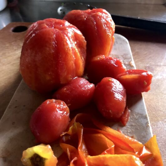 homegrown Italian Abruzzo Pear (Pera d'Abruzzo) and Cornabel San Marzano tomatoes