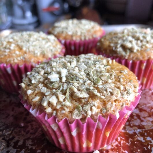 pumpkin muffins topped with toasted pumpkin seed crunch