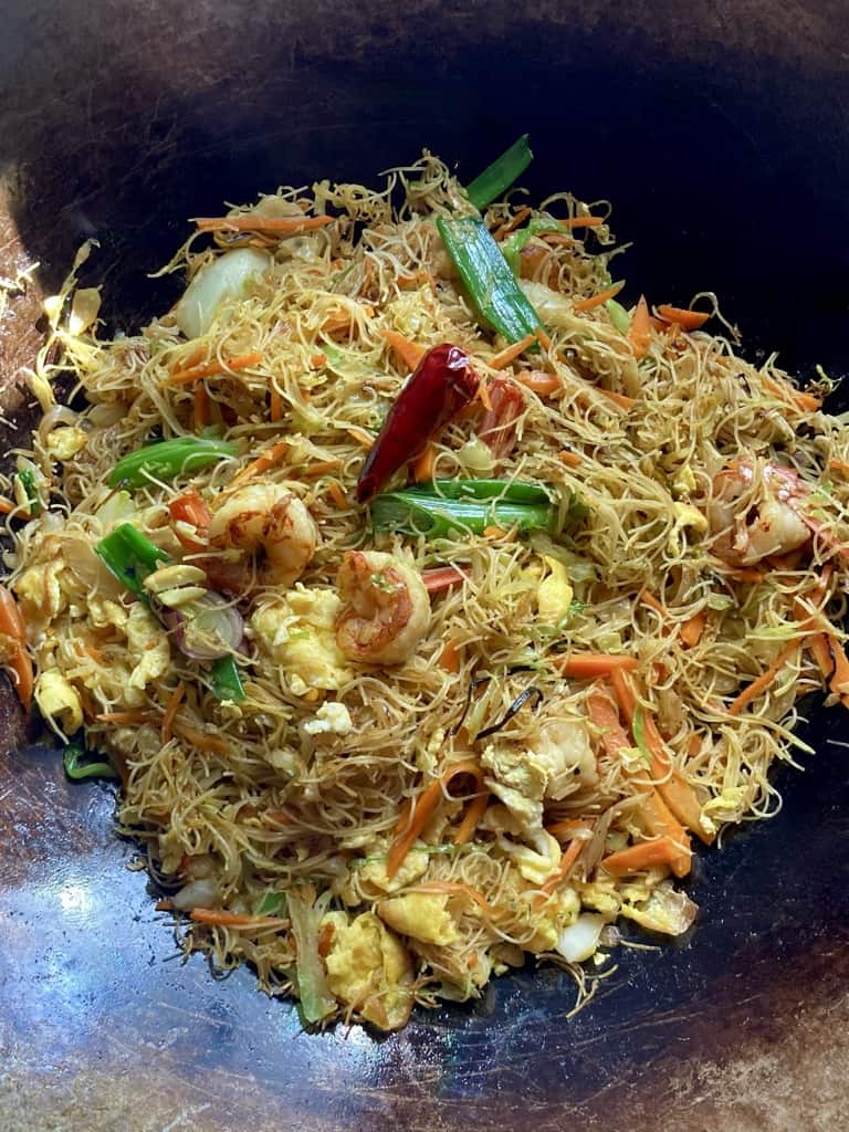singapore mei fun noodles just cooked in a wok
