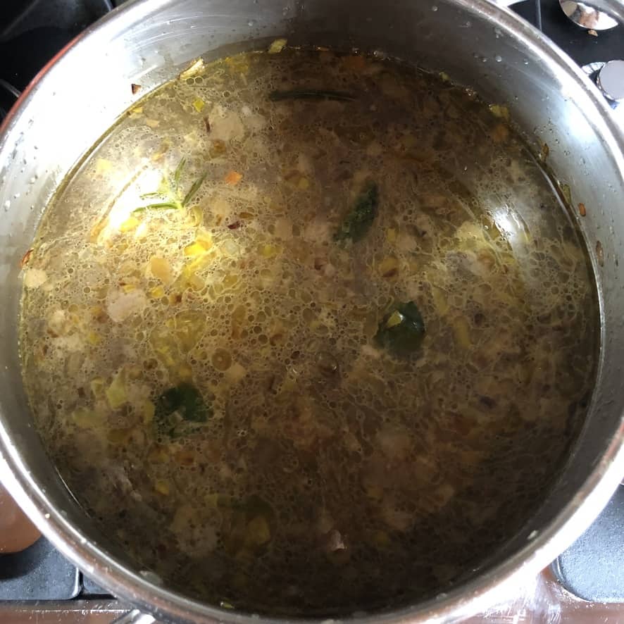 cooked turkey broth with sauteed vegetables before adding the turkey